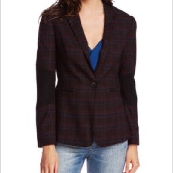 1. State Women's Glen Plaid One Button Blazer Mahogany Plaid Notch Lapel 8 New - Picture 9 of 9